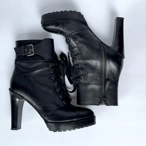DIESEL black leather high heel boots - size 7.5